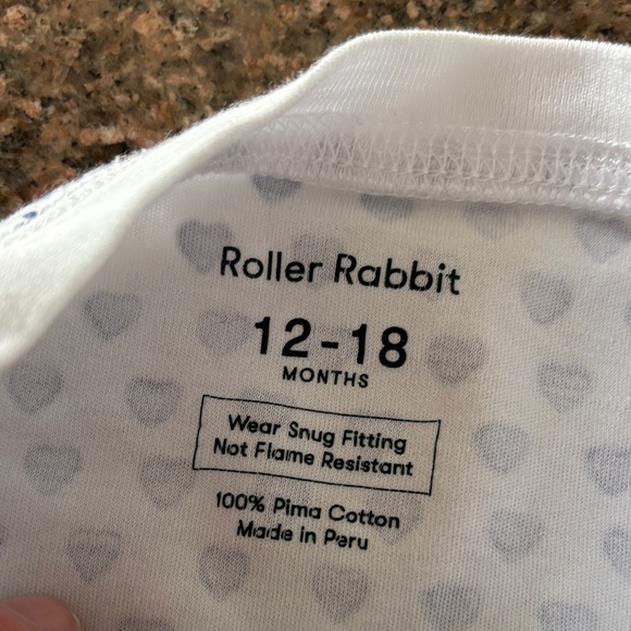 Roller Rabbit (2) SETS W/ INITIALS Blue White Monkey/Heart set Pajama Set-12/18 - Picture 4 of 14